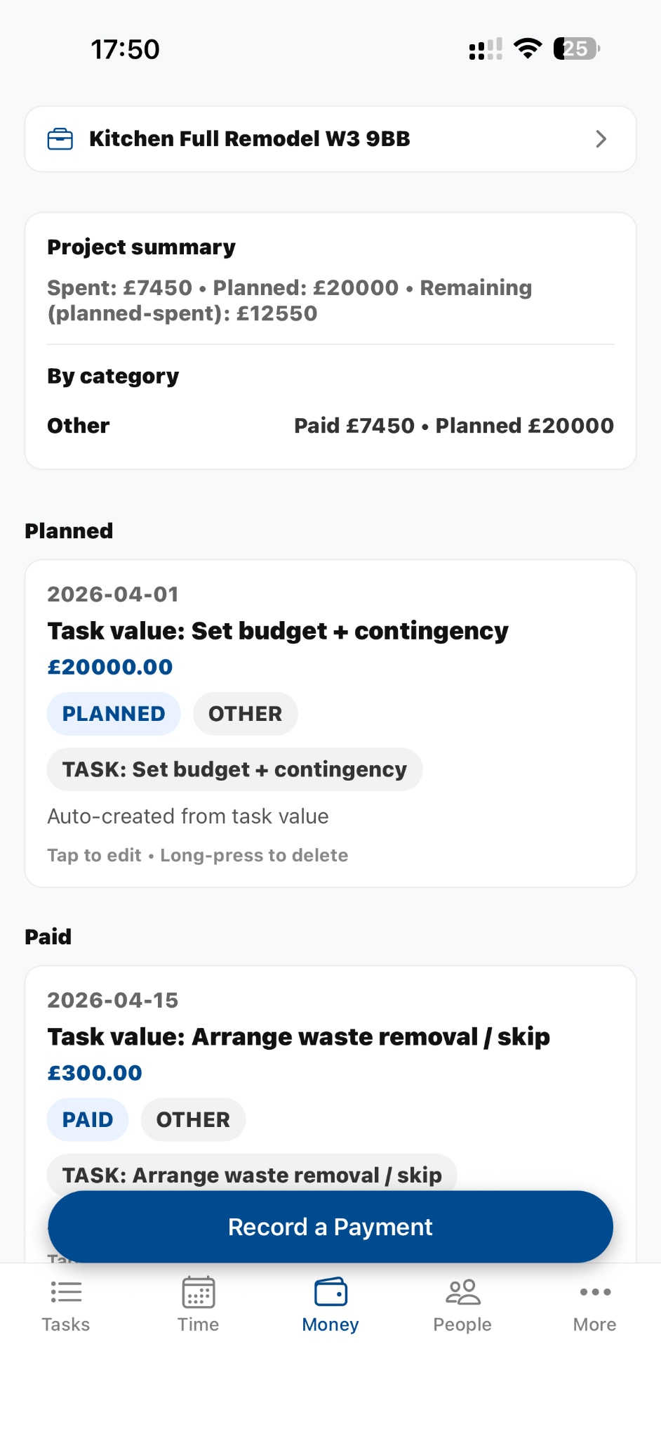 Budget tracking view